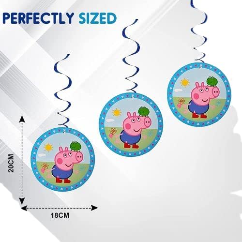 Multicolour Peppa Pig Hanging Swirls Decoration With 6 swirls & 6 Cutout For Hanging Swirl Ceiling, Kids Birthday, Peppa Pig Themed, Christmas Decoration, Party & Event Decor