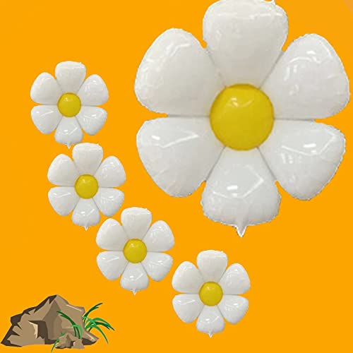 🌼 White Daisy Flower Foil Balloons – 2 Pcs | Large Mylar Floral Party Decorations