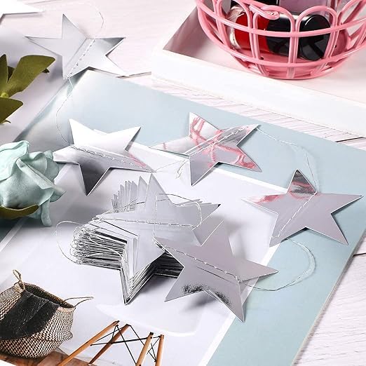 Star Paper Garland Frills Banner Hanging Decoration – Silver (Pack of 4)