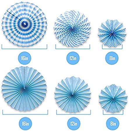 Blue Paper Fan Decorations - Set of 6 | Premium Party Fans