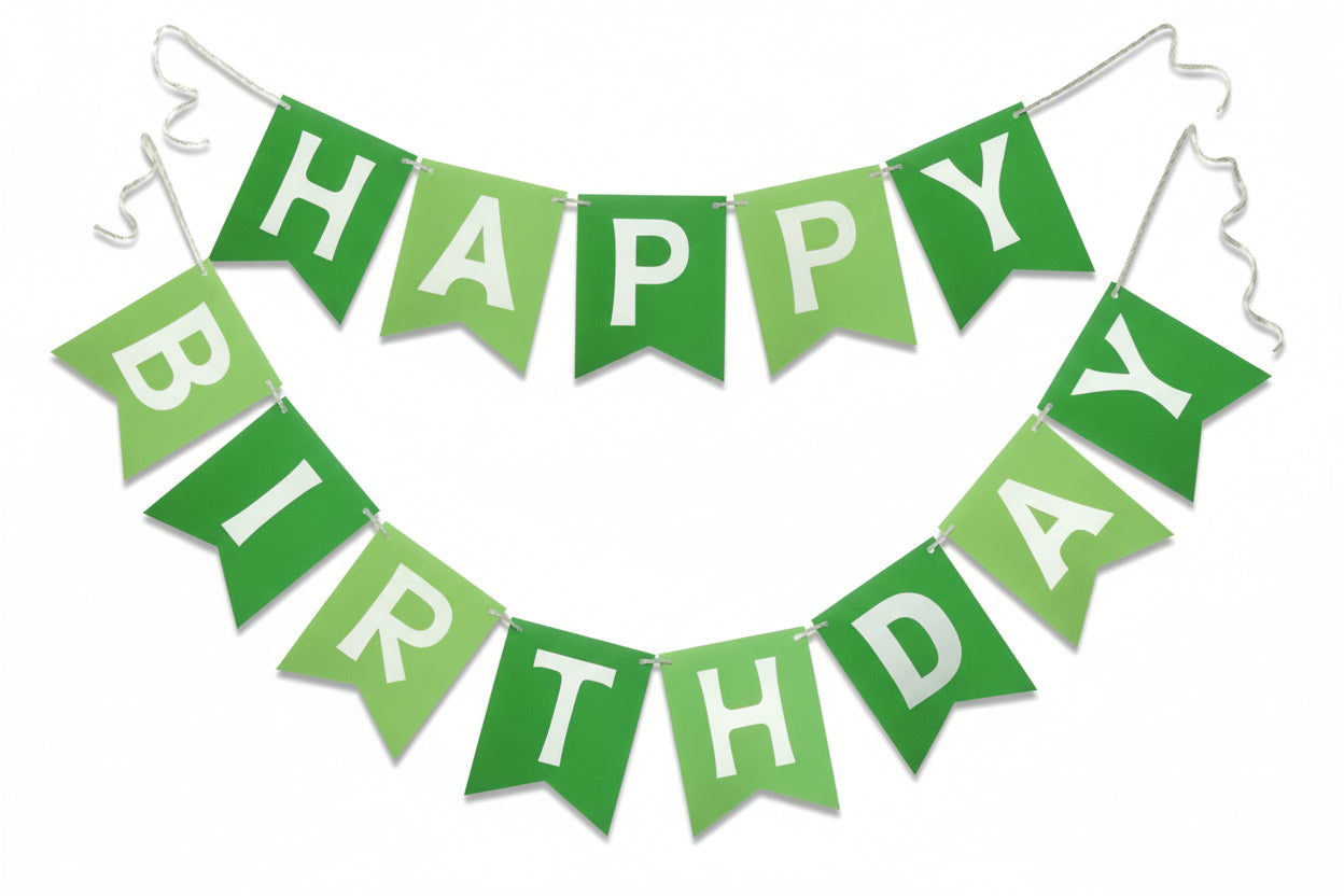 Green Happy Birthday Banner – Greenery Themed Party Bunting for Nature-Inspired Celebrations