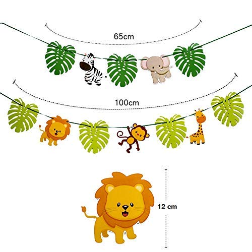 Jungle Animal Birthday Decoration Set – 12 Pcs Animal Banner with Leaves | Safari Theme