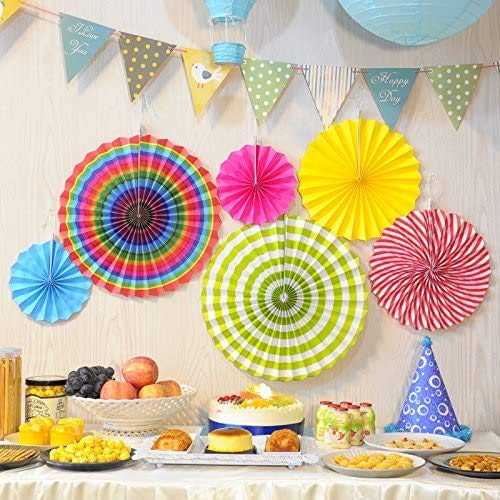 Rainbow Party Decoration Set – 6pc DIY Decor Kit with Paper Flower Fans