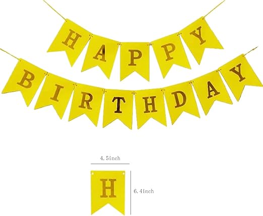 Yellow Happy Birthday Banner | 13 Pcs Reusable Cardstock Happy Birthday Paper Banner