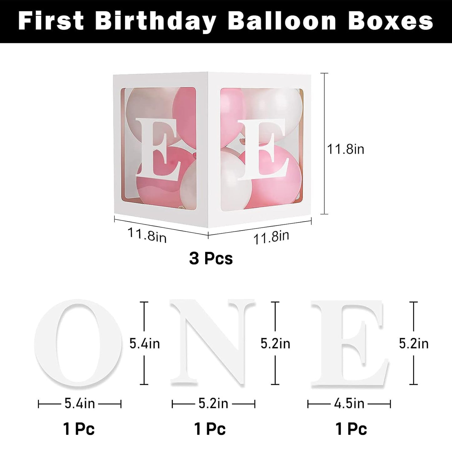One Balloon Box for Birthday and Anniversary Decoration – Transparent Plain Letter Balloon 3 Pcs White Box Glue Dots Arrangement Set Items Kit