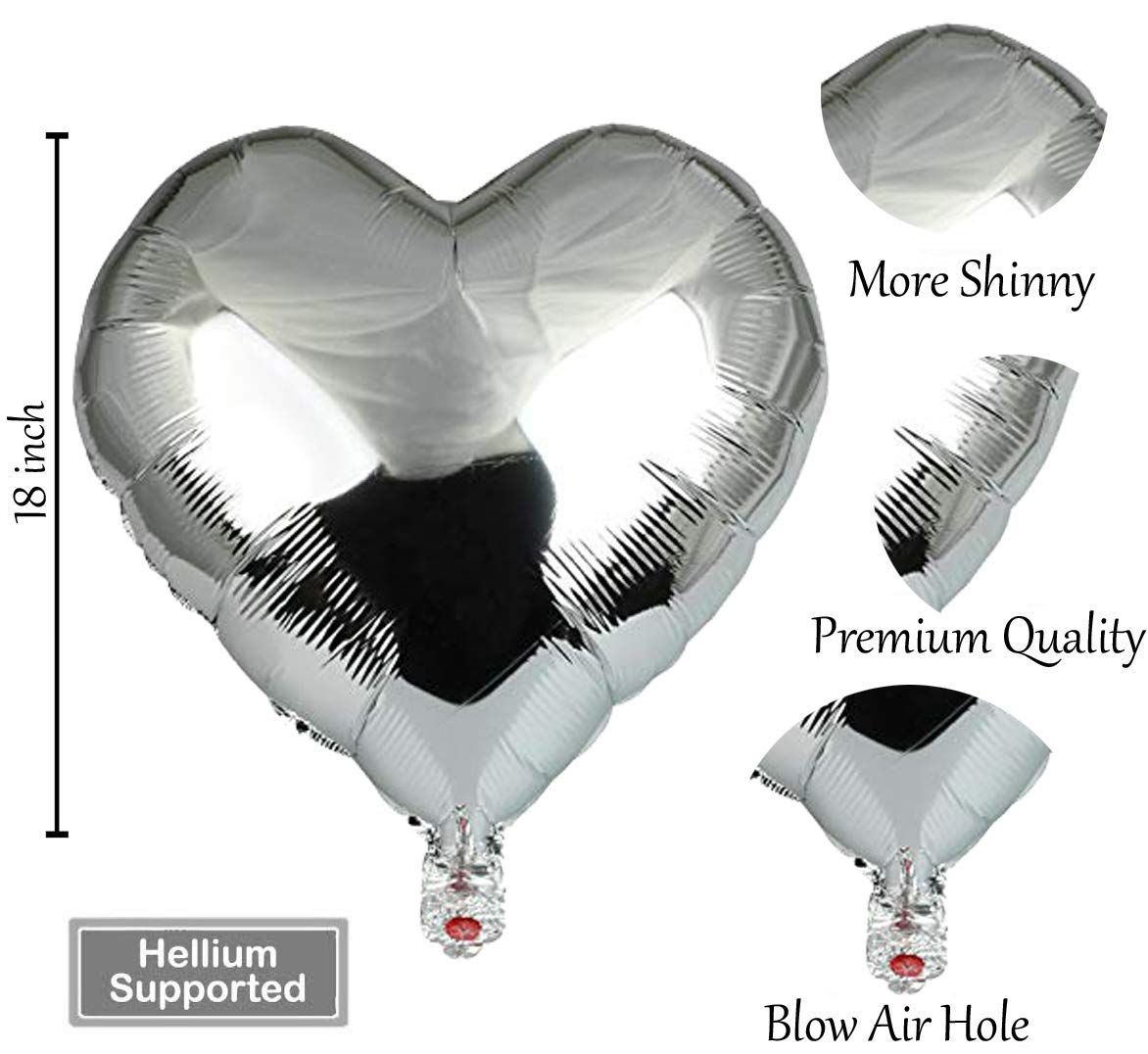 Silver Heart Balloons – 5pcs Silver Foil Heart Balloons for Decoration