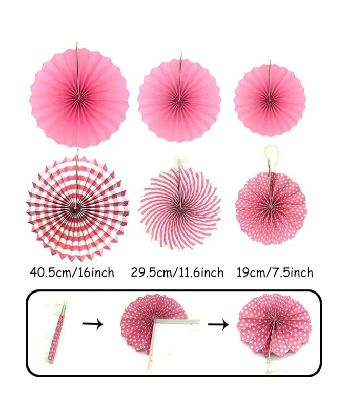 Pink Party Decorations Kit – 20 PCS Set with Fans, Pom Poms, Garland & Pennants