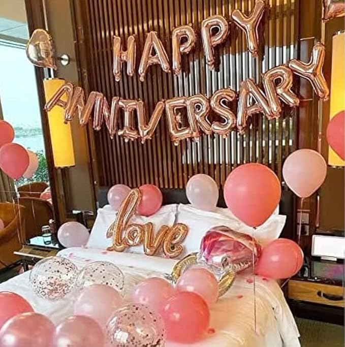 Elegant Rose Gold "Happy Anniversary" Foil Balloon Banner Set
