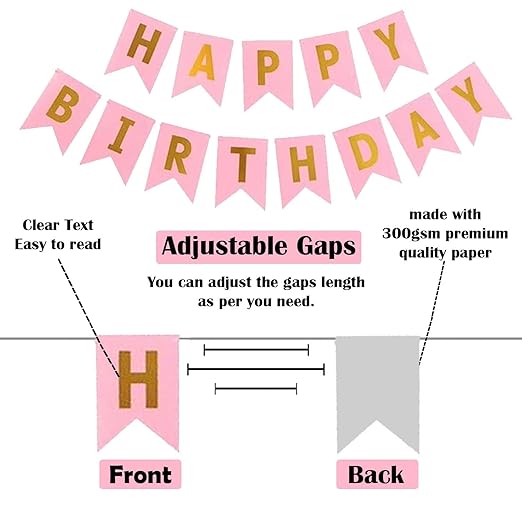 Happy Birthday Banner Bunting Flag - Pink