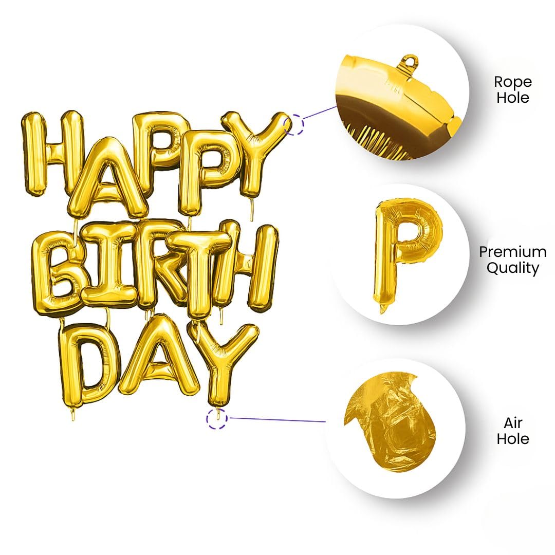 Happy Birthday Balloons – 16 Inch Gold Foil Birthday Balloons Letters Set for Party Decoration