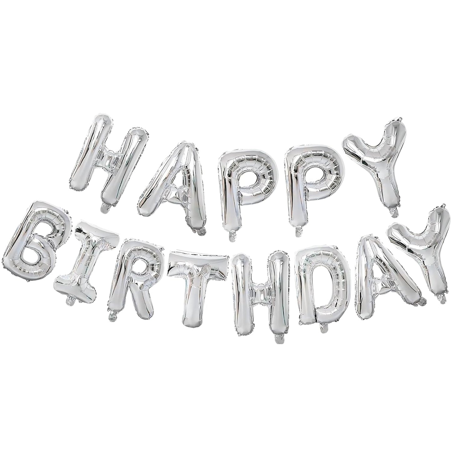 Silver Happy Birthday Foil Balloon Banner Set | 13 Letters Reusable Happy Birthday Metallic Foil Balloons Decoration Kit, 13 Pcs