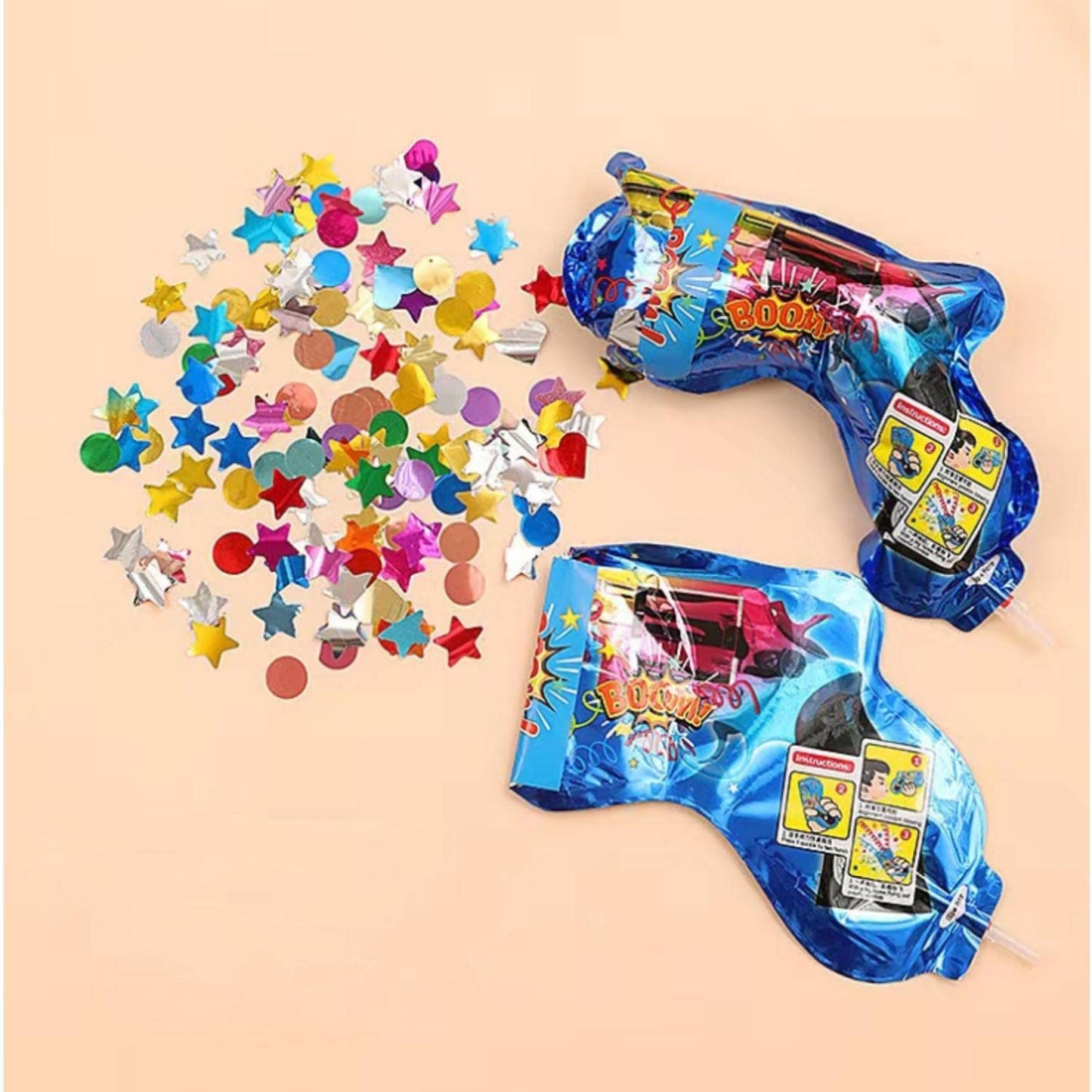 Fireworks Guns Handheld Confetti Poppers – 3 Piece Set | Inflatable Toy Confetti Shooters