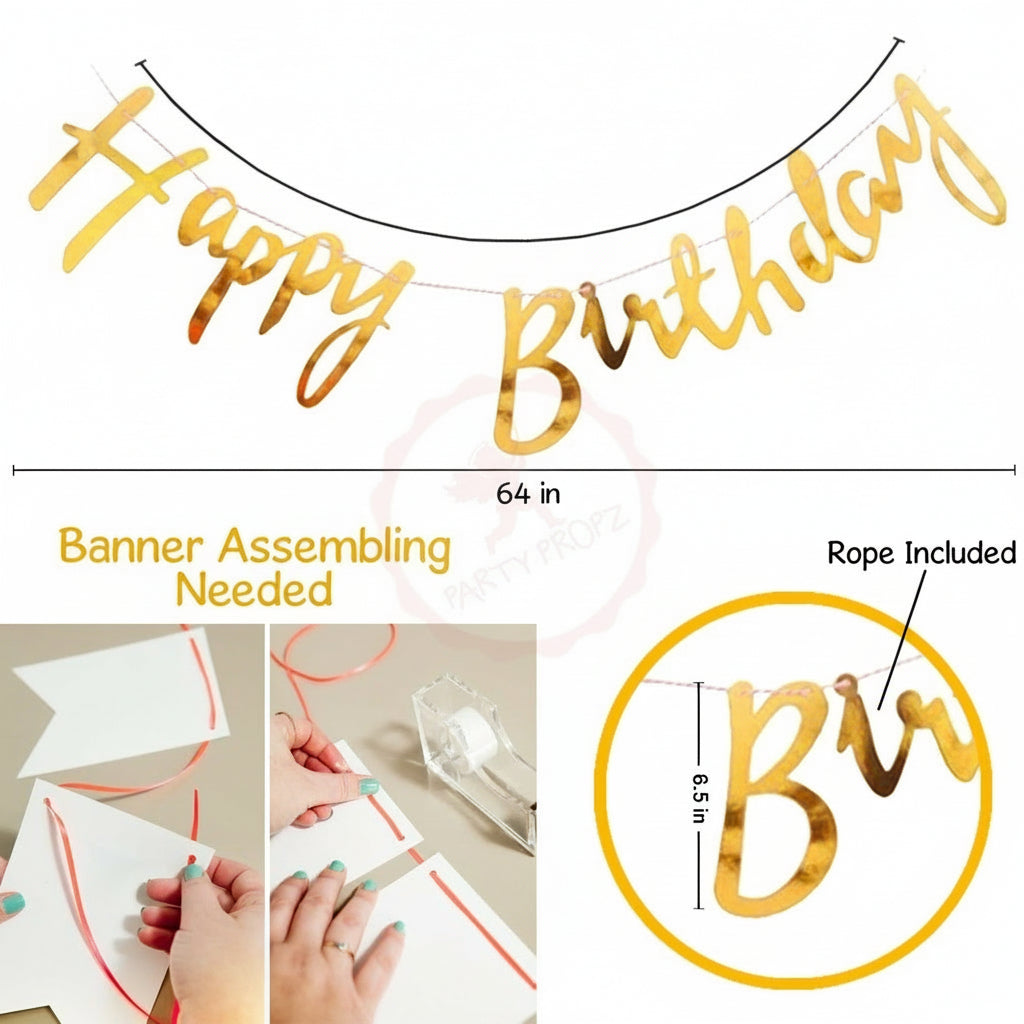Gold "Happy Birthday" Bunting – Elegant Party Banner Décor