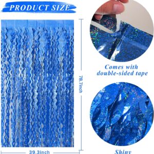 Glitter Tinsel Foil Fringe Curtain โ Wavy Backdrop (Blue Color)
