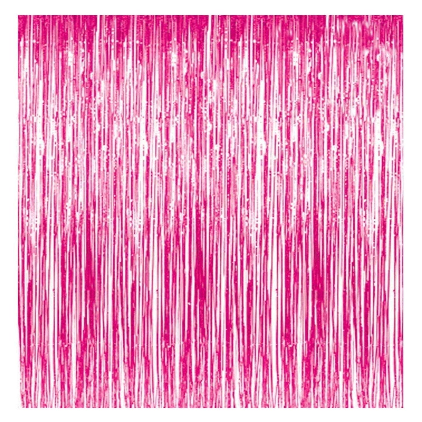 Pink Foil Curtain for Party Decoration – Shiny Metallic Fringe Backdrop (Pack of 2)