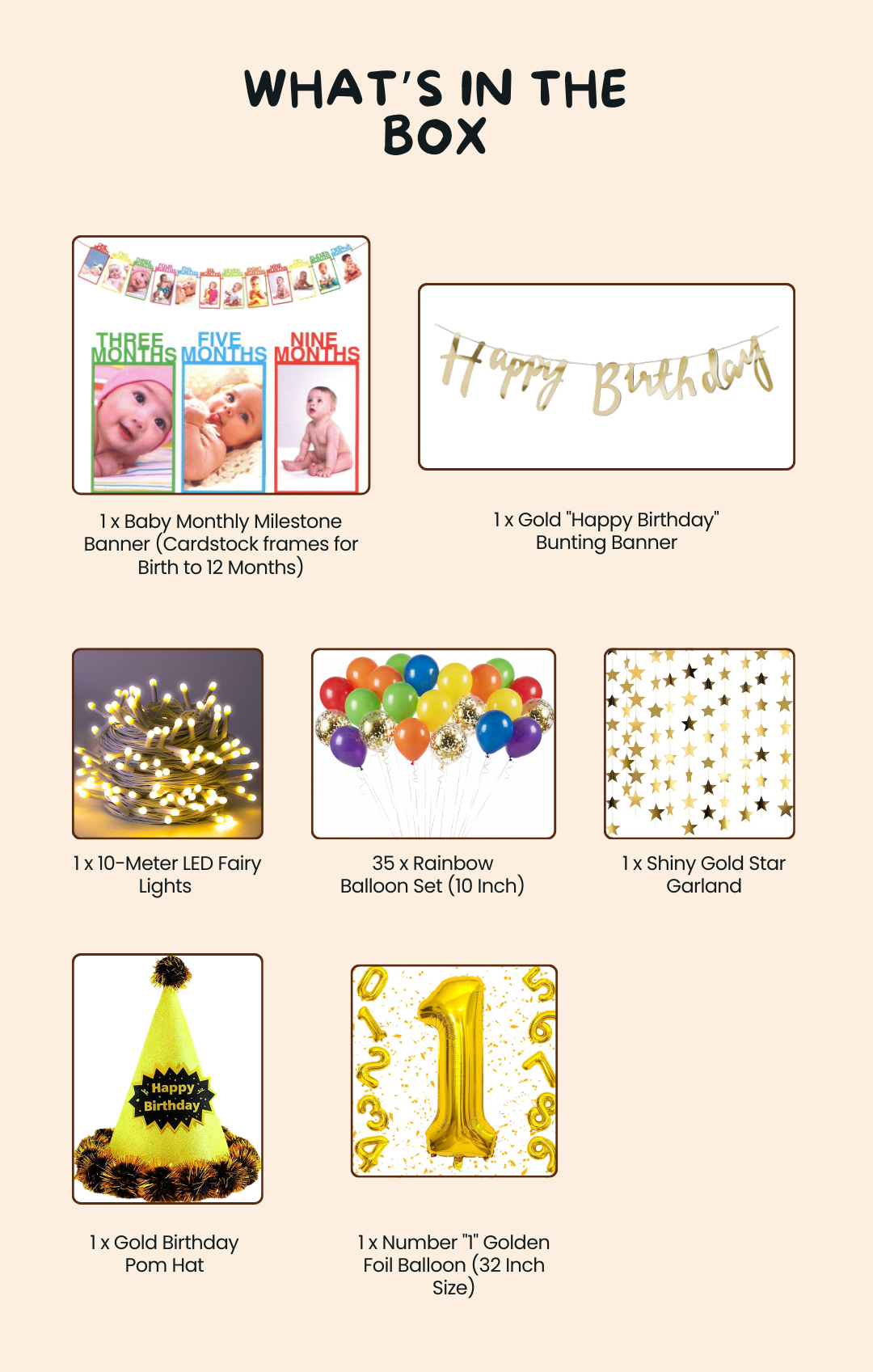 1st Birthday "Glowing Rainbow" Milestone Decor Kit