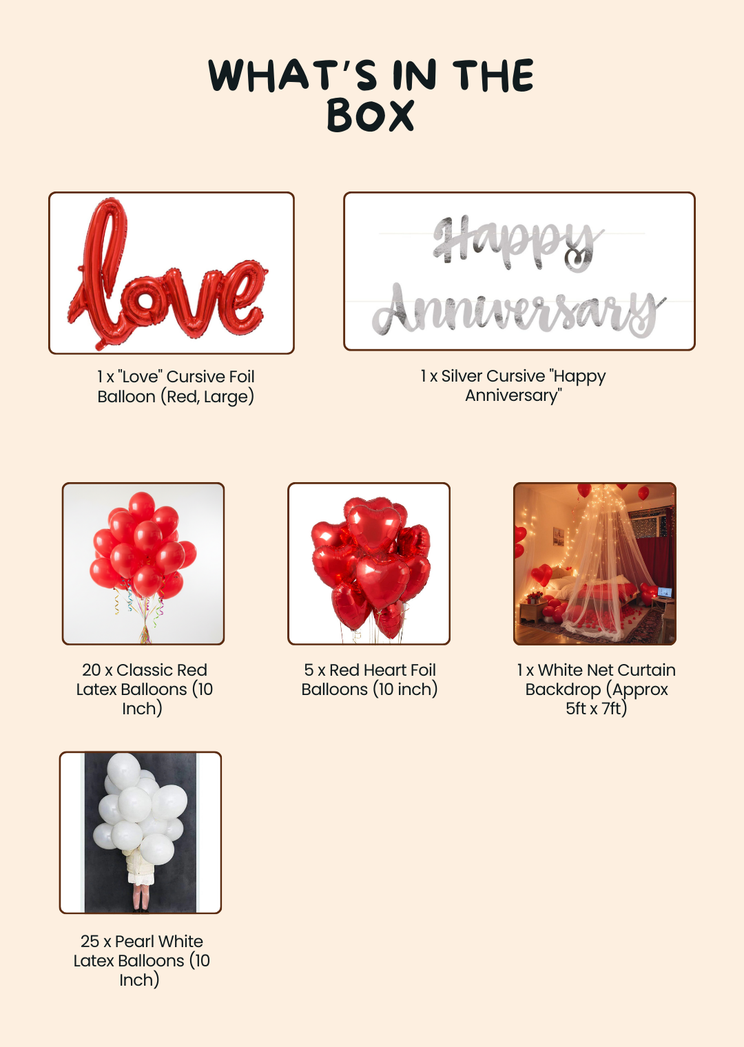 Romantic Red & White Anniversary Canopy Kit - Net Curtain, Love Foil & Silver Banner (59 Pcs)
