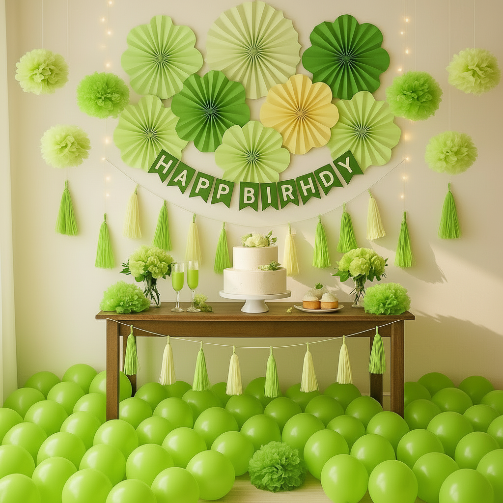 Botanical Bliss & Lime Garden Premium Decor Kit - Green, Lime & Ivory Theme (65+ Pcs)