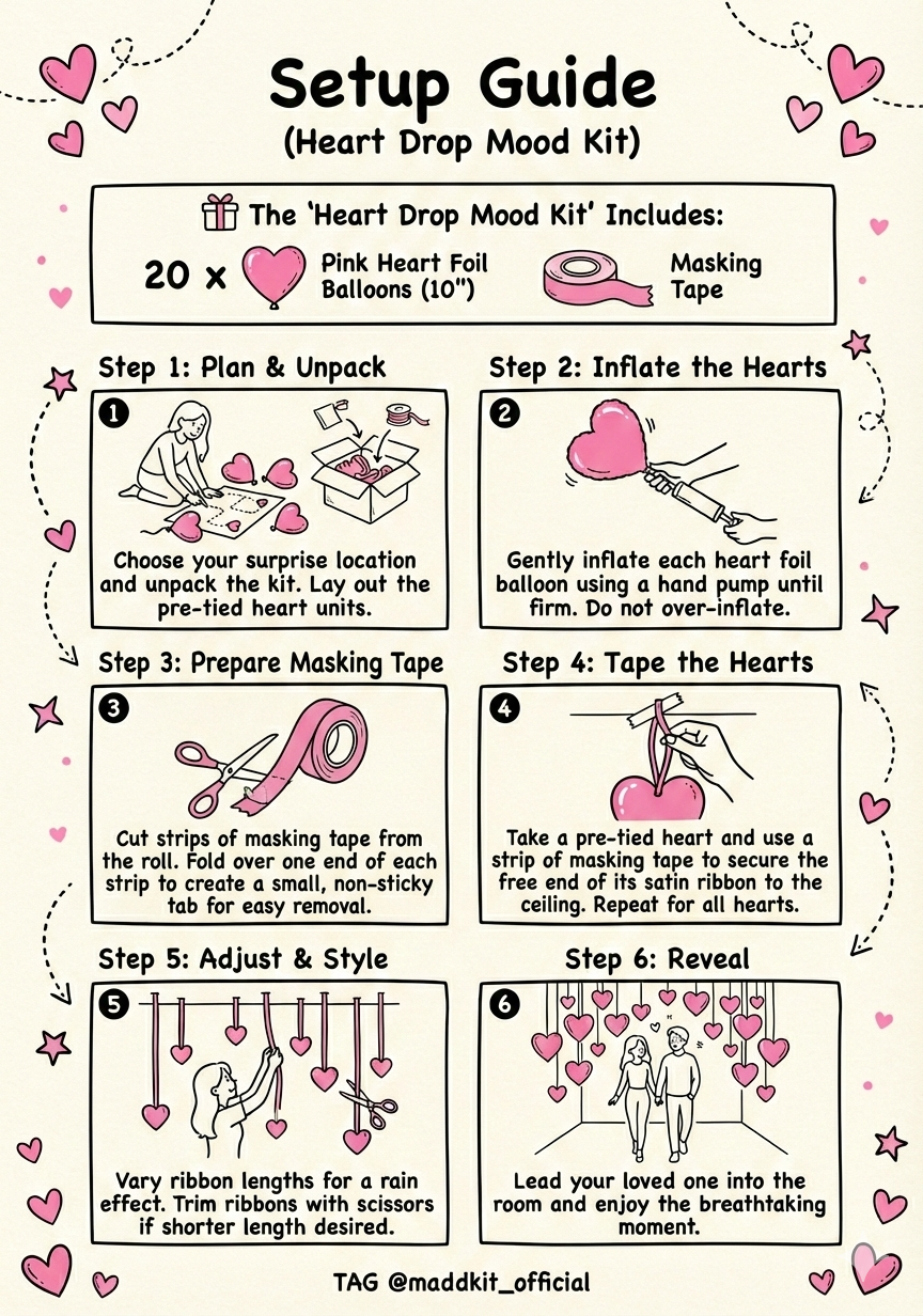 "Heart Drop Mood Kit" – 20 Pink Heart Foil Balloons