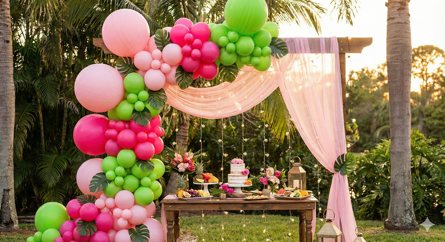 Tropical Blush & Greenery Garden Decor Kit - Pink & Green Theme (140 Pcs)