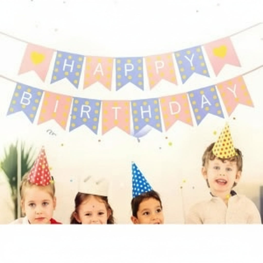 "Happy Birthday" Pastel Letter Banner – Pink & Blue Alphabet Bunting