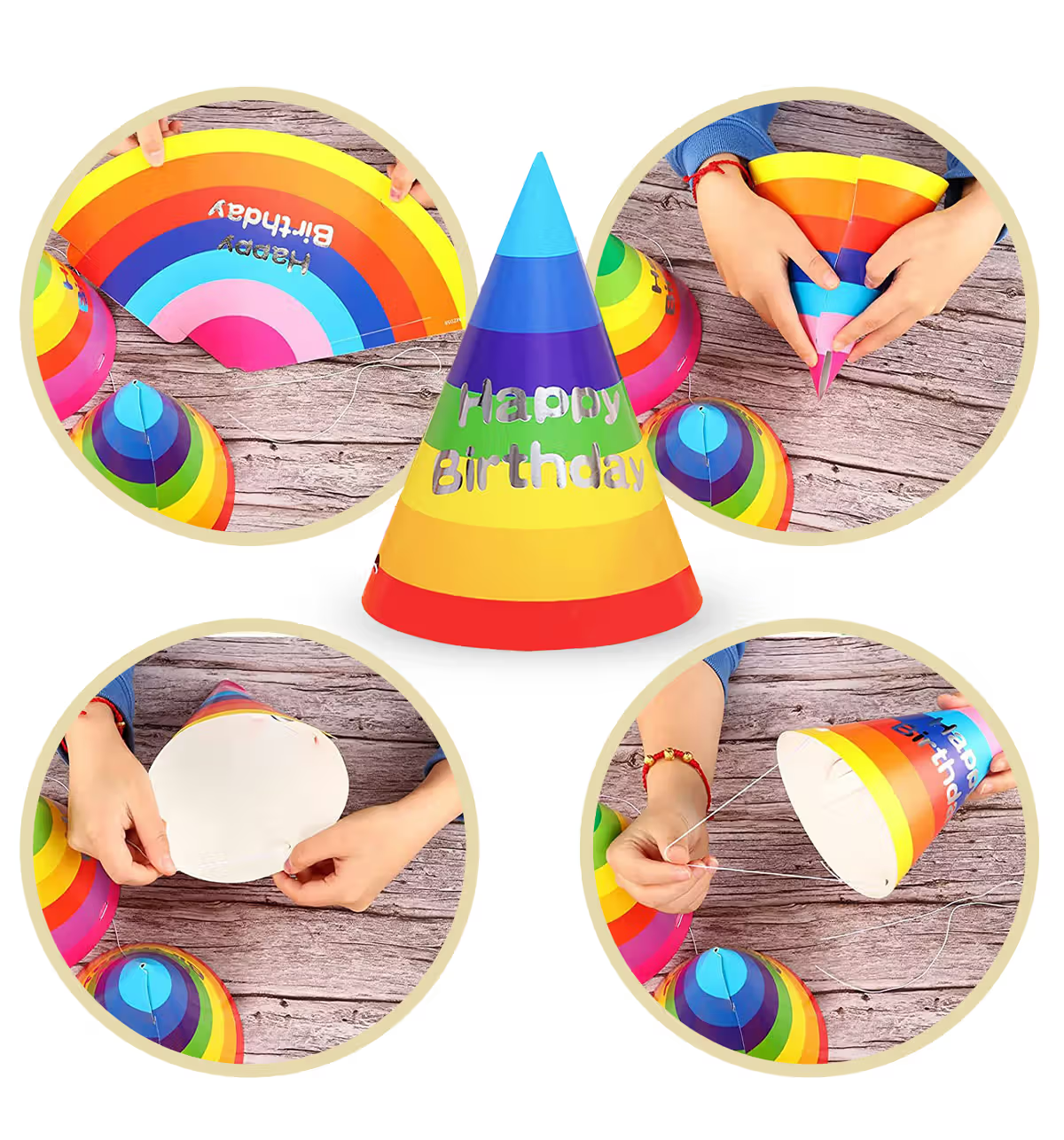 Rainbow Multicolor Party Hats – Pack of 10 (Cone Birthday Caps)