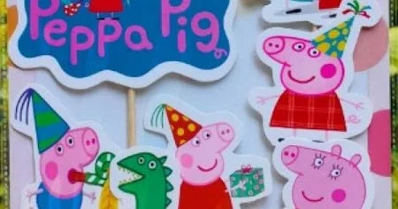 Peppa Pig Theme Cake/Cupcake Topper (5 inch) With Stick For Birthday Celebration of Theme Cake Décor