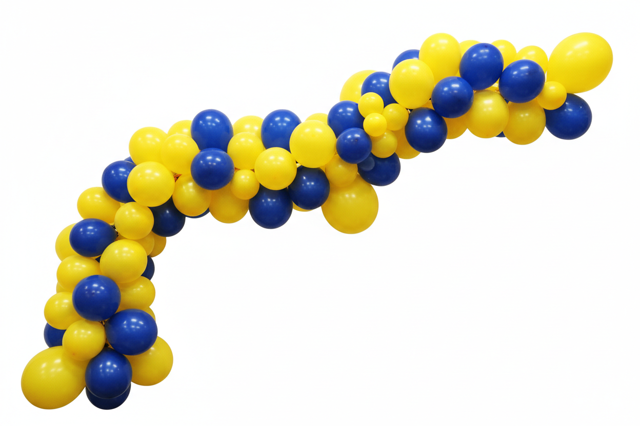 yellow and royal blue balloon garland