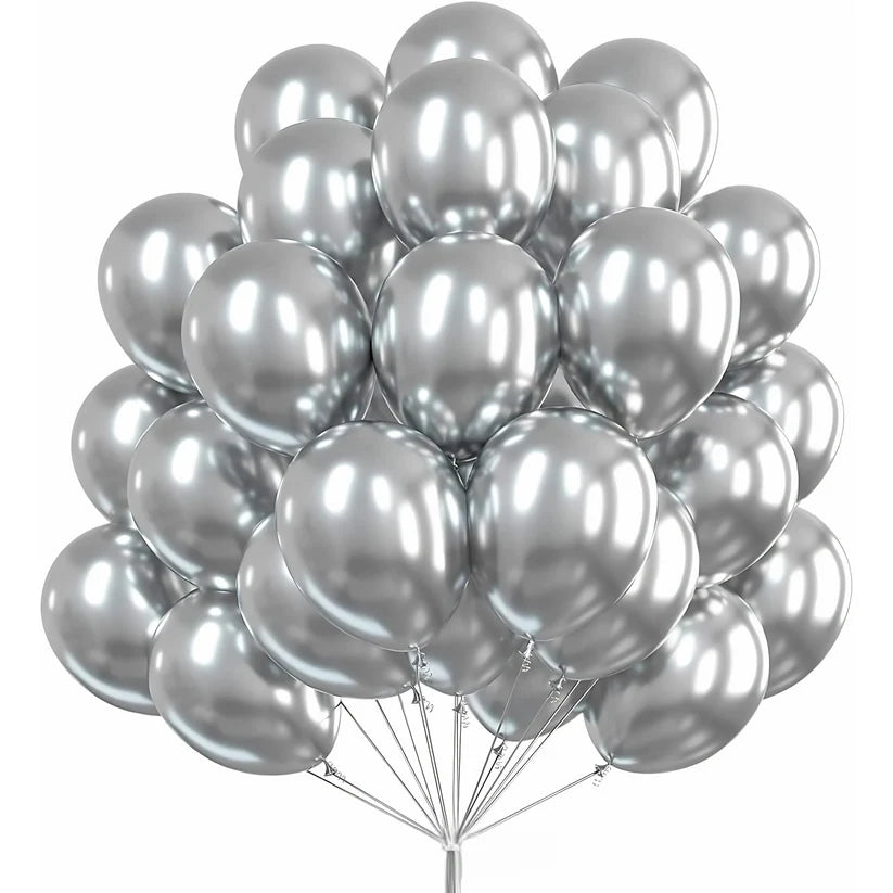 25 pcs Silver Metallic Chrome Balloons for Decoration