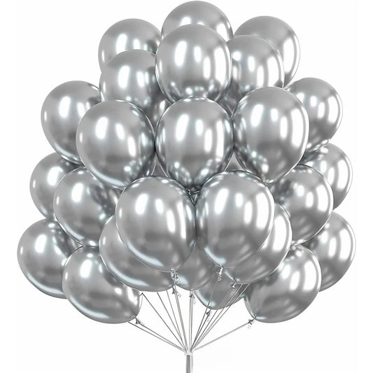 25 pcs Silver Metallic Chrome Balloons for Decoration