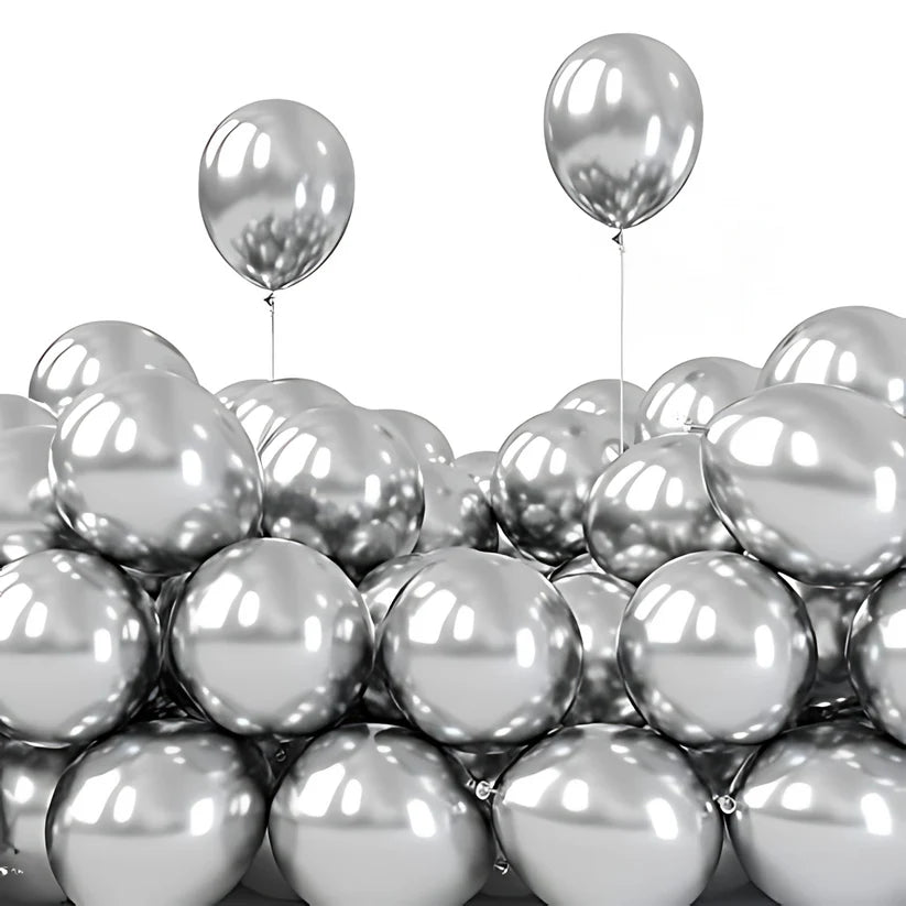 25 pcs Silver Metallic Chrome Balloons for Decoration