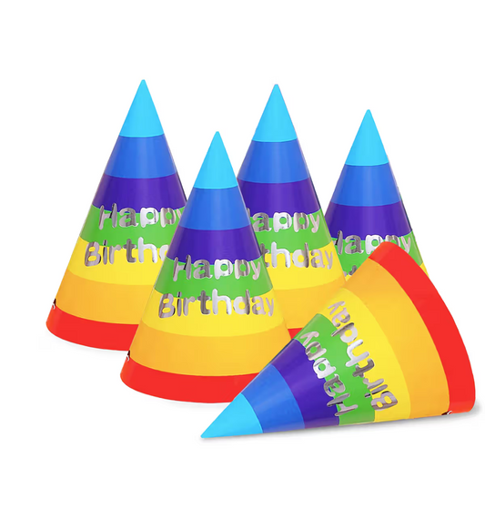 Rainbow Multicolor Party Hats – Pack of 10 (Cone Birthday Caps)