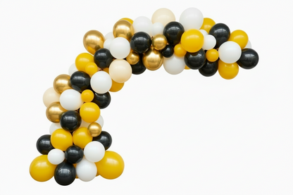 🎈 Yellow, Black, cream & White Latex Balloons and gold chrome balloons– 10 Inch | Pack of 120+10 (30 Each)