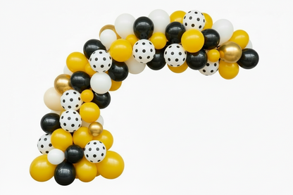 🎈 Yellow, Black, cream & White Latex Balloons and gold chrome balloons– 10 Inch | Pack of 120+10 (30 Each)