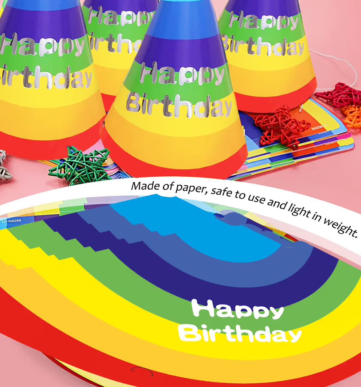 Rainbow Multicolor Party Hats – Pack of 10 (Cone Birthday Caps)