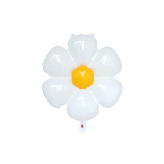 🌼 White Daisy Flower Foil Balloons – 2 Pcs | Large Mylar Floral Party Decorations