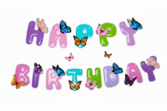 Butterfly Theme Happy Birthday Banner – Multicolor | Floral & Garden Party Decor