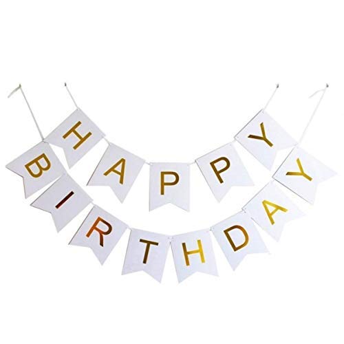 Happy Birthday Banner White | 13 Pcs Reusable Cardstock Happy Birthday Paper Banner