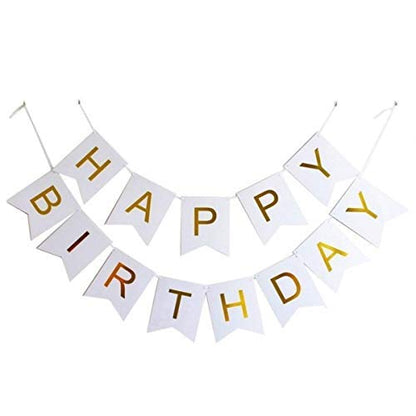 Happy Birthday Banner White | 13 Pcs Reusable Cardstock Happy Birthday Paper Banner