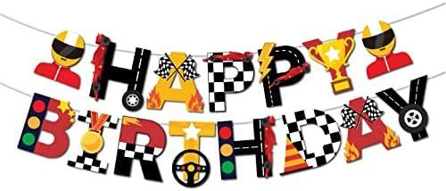 🏁 Race Car Theme Happy Birthday Banner – Racing Birthday Decoration
