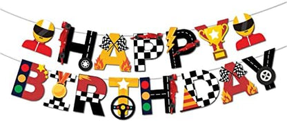 🏁 Race Car Theme Happy Birthday Banner – Racing Birthday Decoration