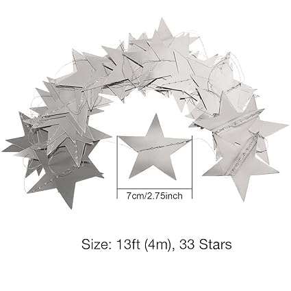 Star Paper Garland Frills Banner Hanging Decoration – Silver (Pack of 4)