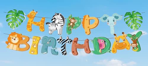 🐯🌿 Happy Birthday Jungle Safari Wild Animal Theme Banner – Multicolour