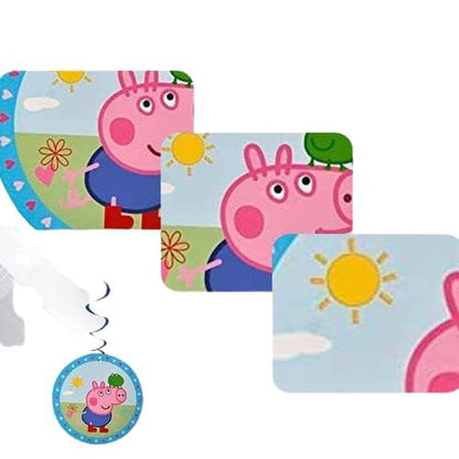 Multicolour Peppa Pig Hanging Swirls Decoration With 6 swirls & 6 Cutout For Hanging Swirl Ceiling, Kids Birthday, Peppa Pig Themed, Christmas Decoration, Party & Event Decor