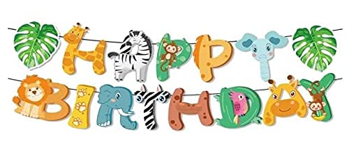 🐯🌿 Happy Birthday Jungle Safari Wild Animal Theme Banner – Multicolour