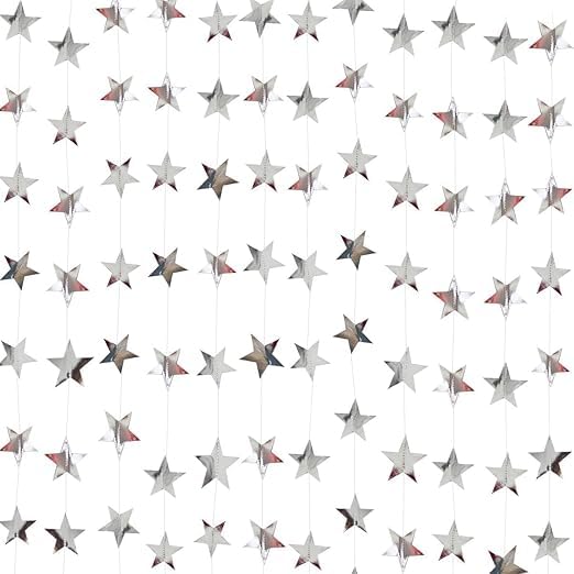 Star Paper Garland Frills Banner Hanging Decoration – Silver (Pack of 4)