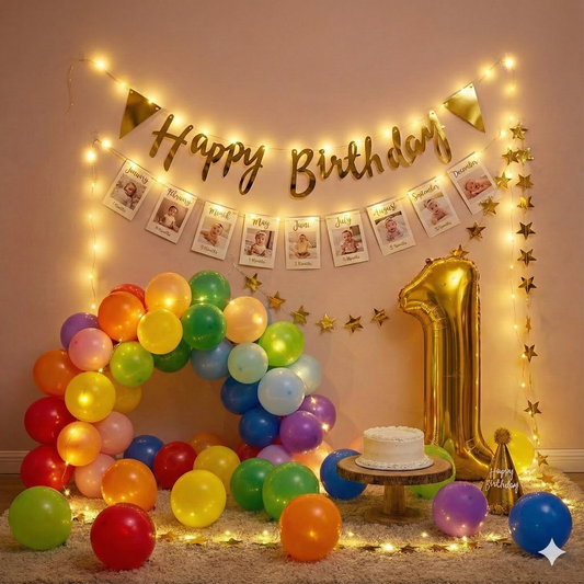 1st Birthday "Glowing Rainbow" Milestone Decor Kit