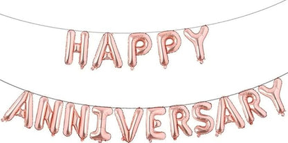 Elegant Rose Gold "Happy Anniversary" Foil Balloon Banner Set