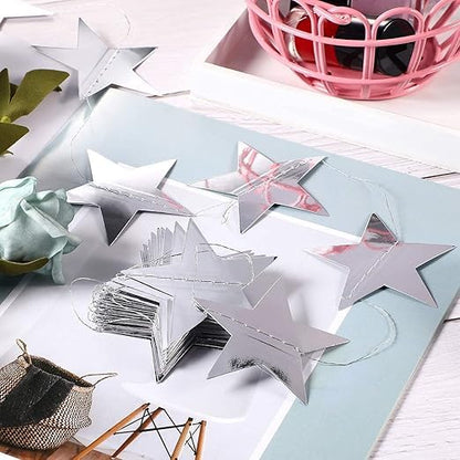 Star Paper Garland Frills Banner Hanging Decoration – Silver (Pack of 4)