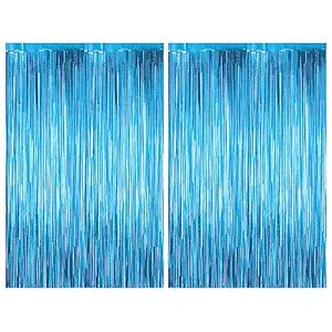 Light Blue Foil Fringe Curtain for Decoration